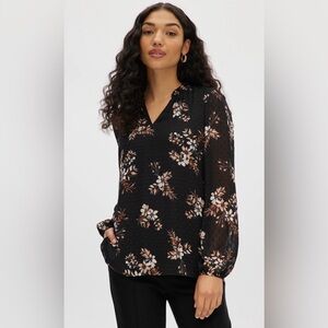 Hilary Radley Black and Tan Floral Top